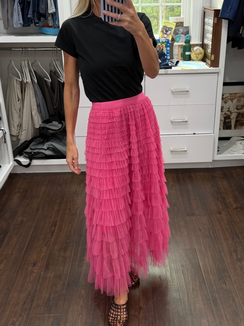 Amazon Pink Tiered Tulle Maxi Skirt S